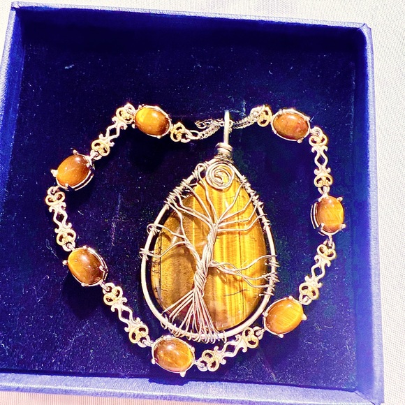 Jewelry - Wire Wrapped Tiger's Eye Pendant Necklace